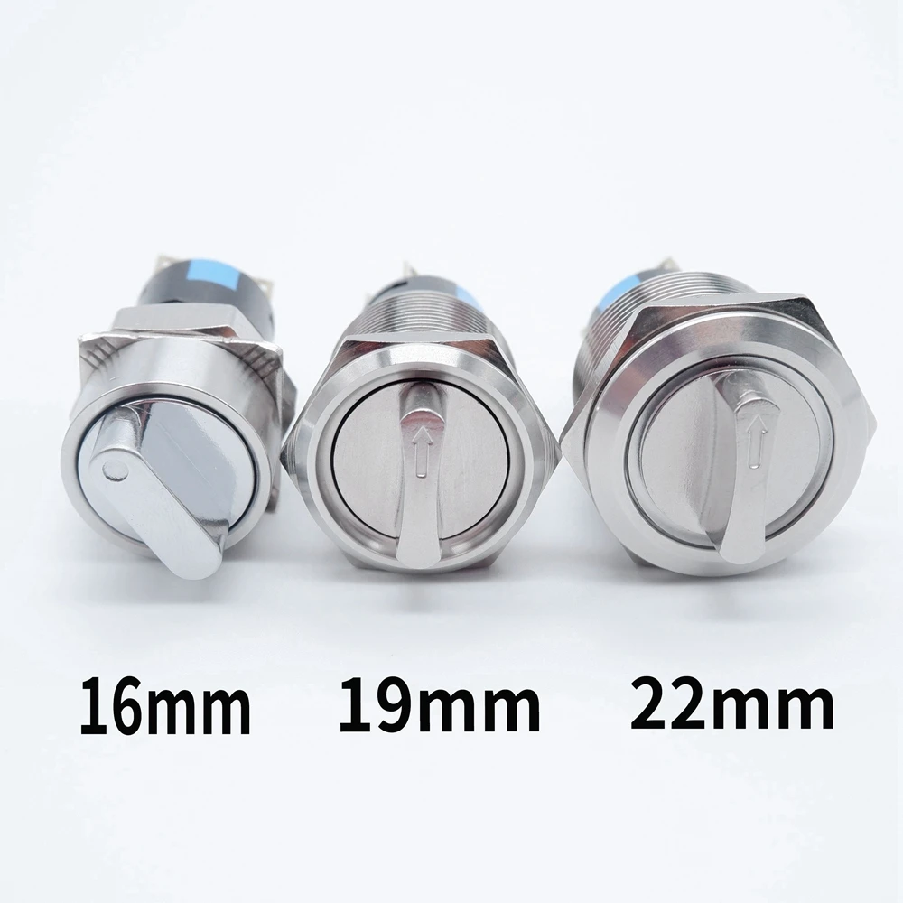 16/19/22mm Metal Rotary Switch Self-return Momentary Self-locking Fixation Waterproof Knob Switch 2/3 Position Without Light