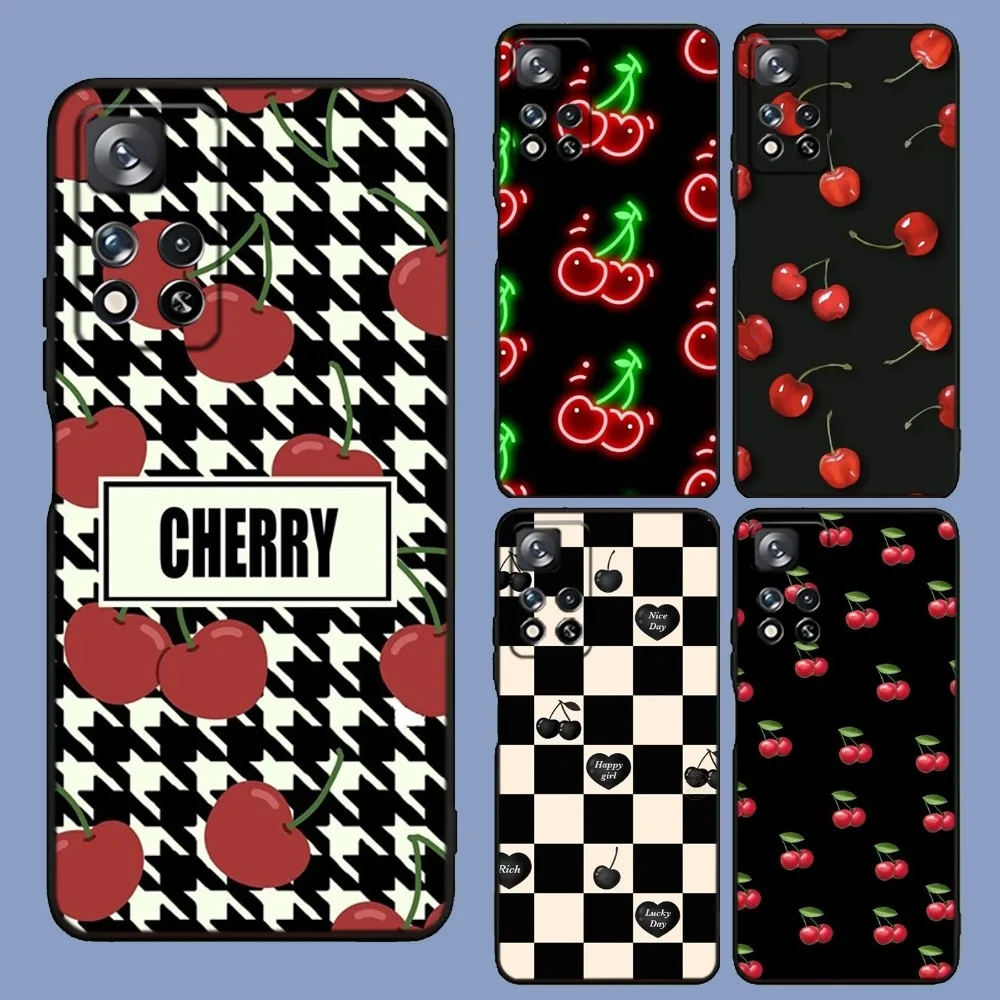 Retro Cherry Cute Black Phone Case For Samsung Galaxy A13,A21s,A22,A31,A32,A52,A53,A71,A80,A91 Soft Black Cover