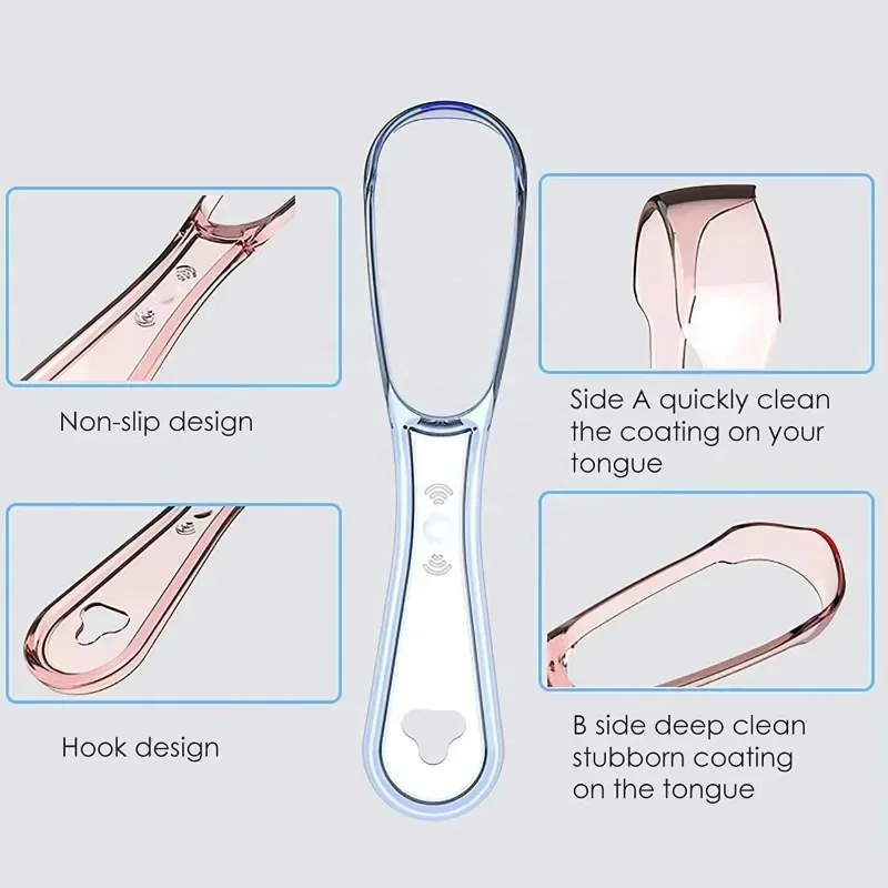 혀 클리너, 재사용 가능한 구강 청소 스크레이퍼, 여러 가지 빛깔의 구강 위생 관리, 혀 브러시 도구, 1 개