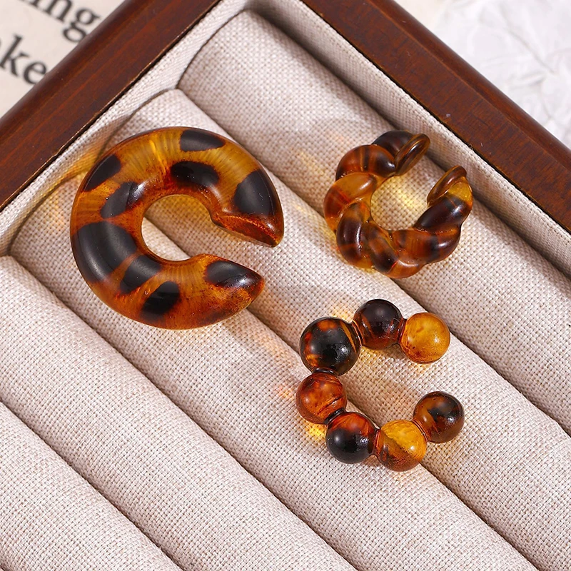 1 Piece Round Leopard Print Ear Clips Earrings For Women C Shape No Piercing Fake Cartilage Ear Cuff Female Jewelry Accessories