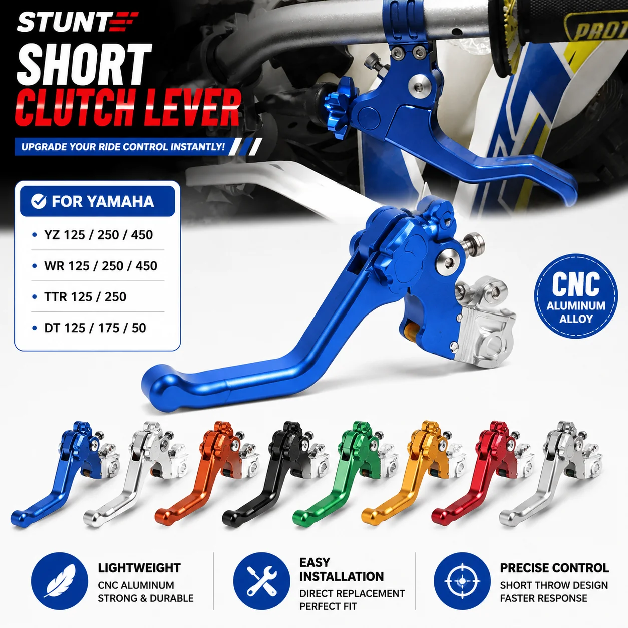 Palanca de embrague de acrobacias cortas CNC de aluminio para Yamaha YZ 125 250 450 65 85 YZ450F WR 125 250 450 F WR450F DT 125 175 50 TTR 250