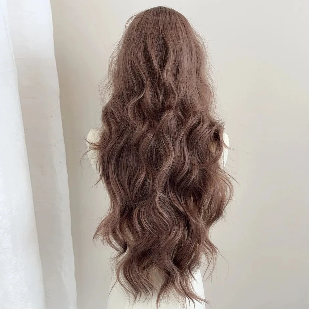 المرأة الاصطناعية طويلة متموجة رقيق الكتاني البني شعر مستعار مقاومة للحرارة الجزء الأوسط للكوسبلاي اليومي لوليتا تأثيري #2