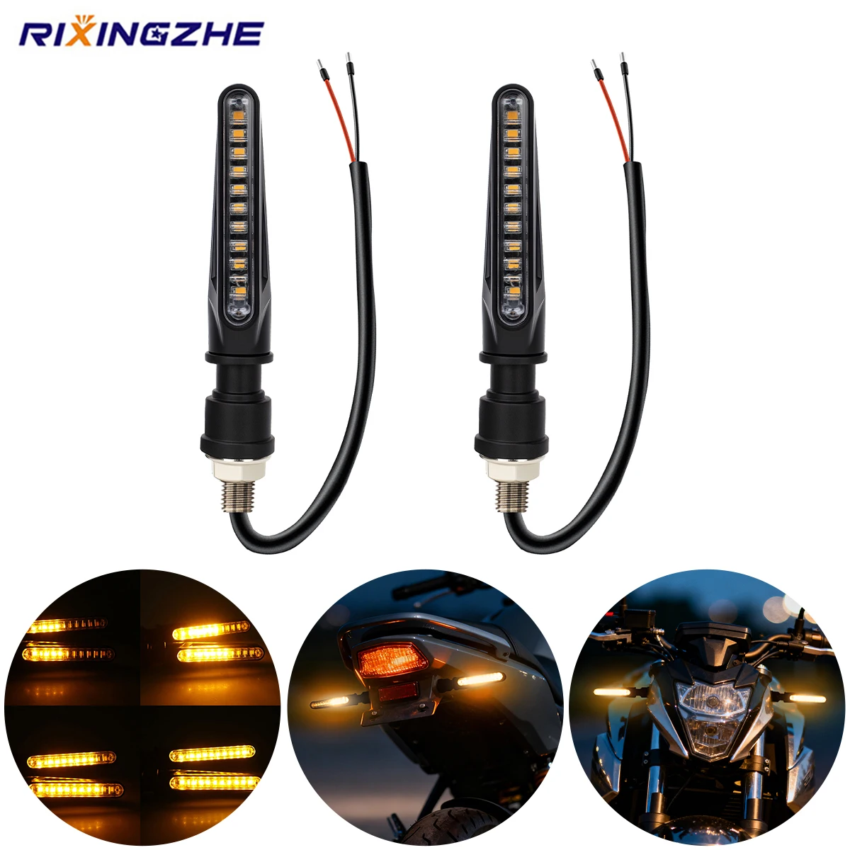 

2pcs Motorcycle Led Turn Signals Light Directional Indicators Flashing Rear Tail Brake Flasher Light Stop Signal Light DRL Lamp