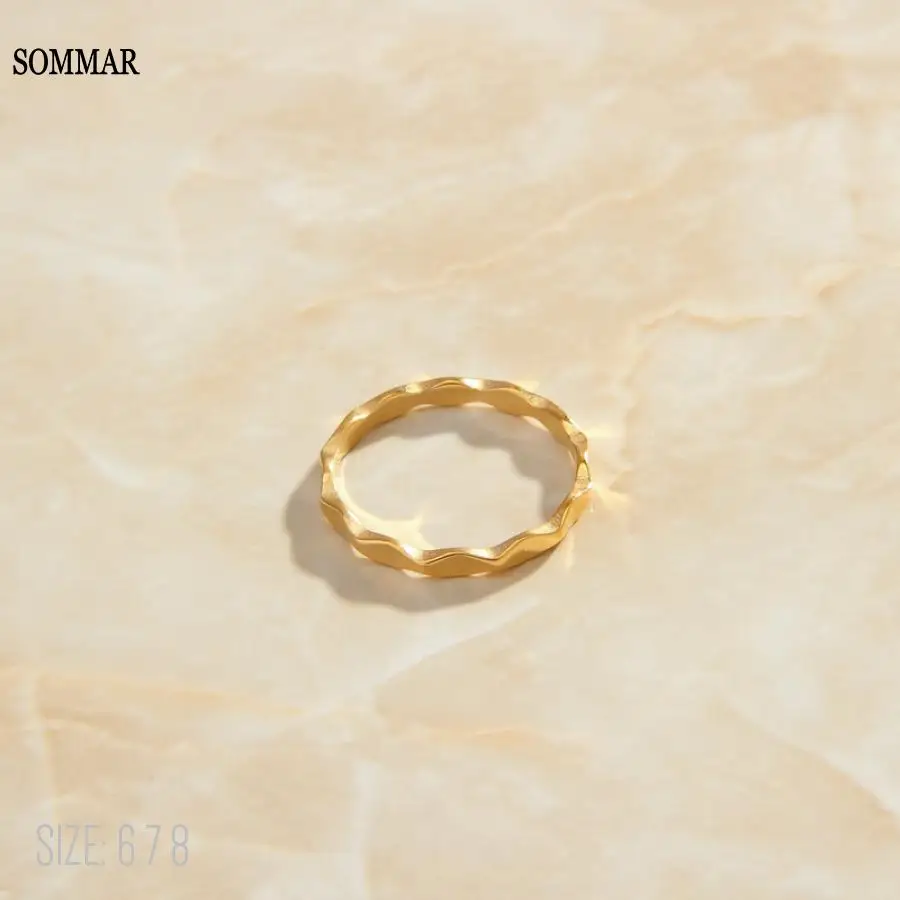 SOMMAR New Sale 18KGP Gold plated size 6 7 8 Girl finger Ring Simple Ripple Ring ring men Wedding Jewelry Accessories