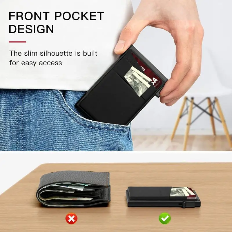 Pacchetto di carte da uomo semplice portafoglio con protezione RFID ultra sottile custodia per carte portatile quadrata scatola per carte con spinta laterale in lega di alluminio