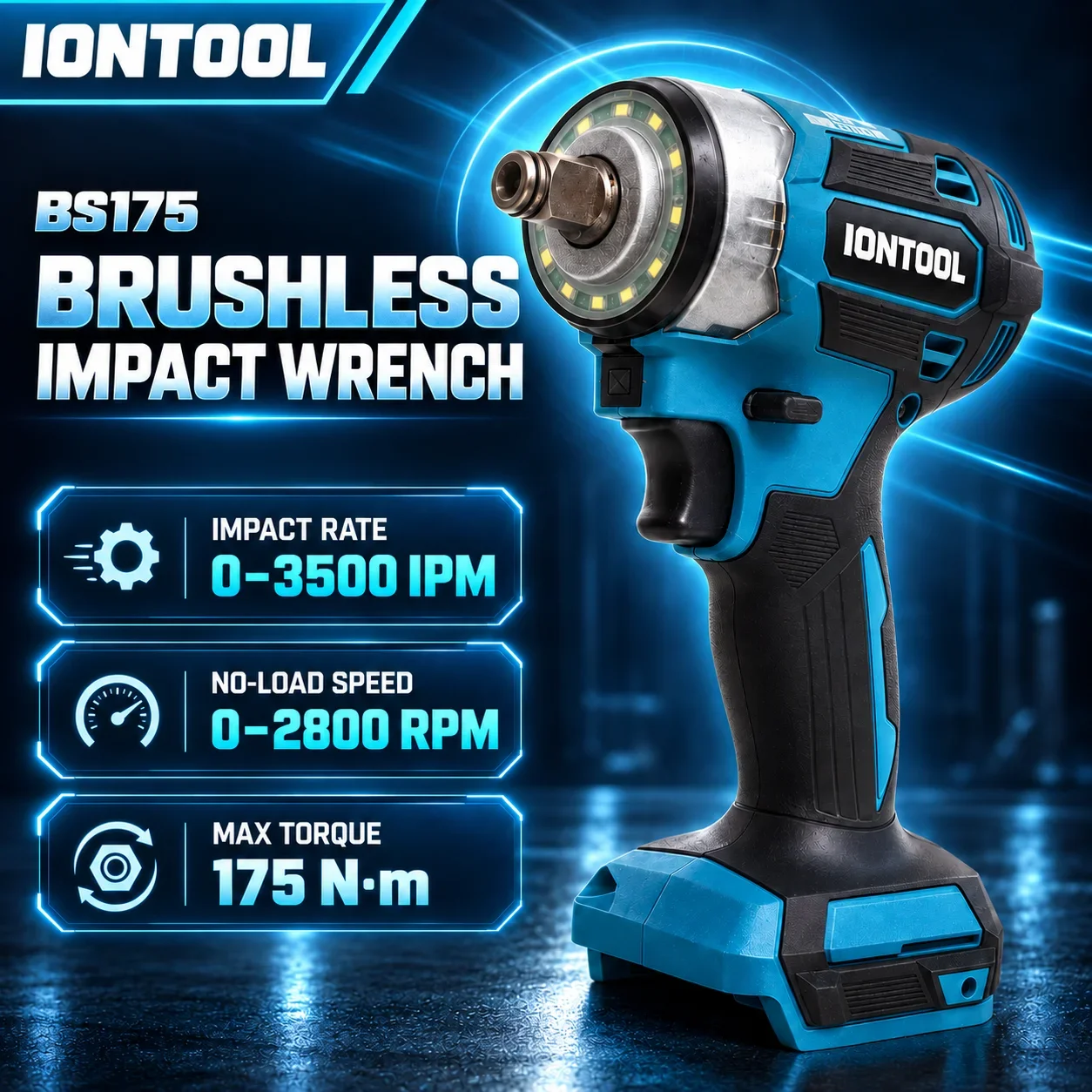 IONTOOL Cordless Impact Wrench 175N.m 0-2800RPM 0-3500IPM for Tire Change and Home Auto Repair Tool Only