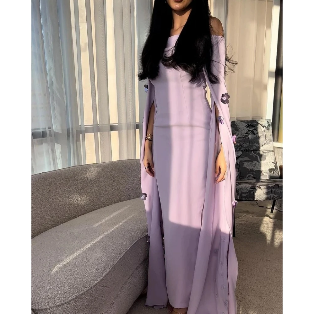 Vestido de noche lila con hombros descubiertos, personalizado, cuello Baot, lentejuelas, flores, elegante vestido de fiesta, sirena, largo hasta el suelo, vestido de fiesta