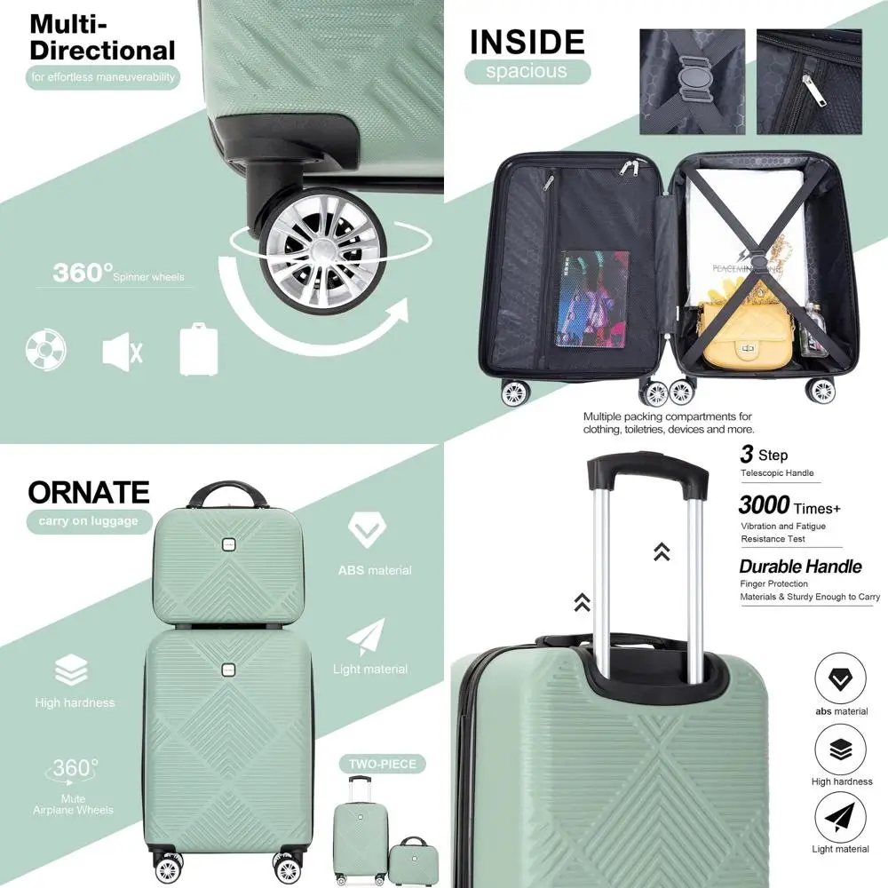 

Набор жестких чемоданов оливково-зеленого цвета, одобренный к авиакомпанию, с вращающимися колесами и косметичкой