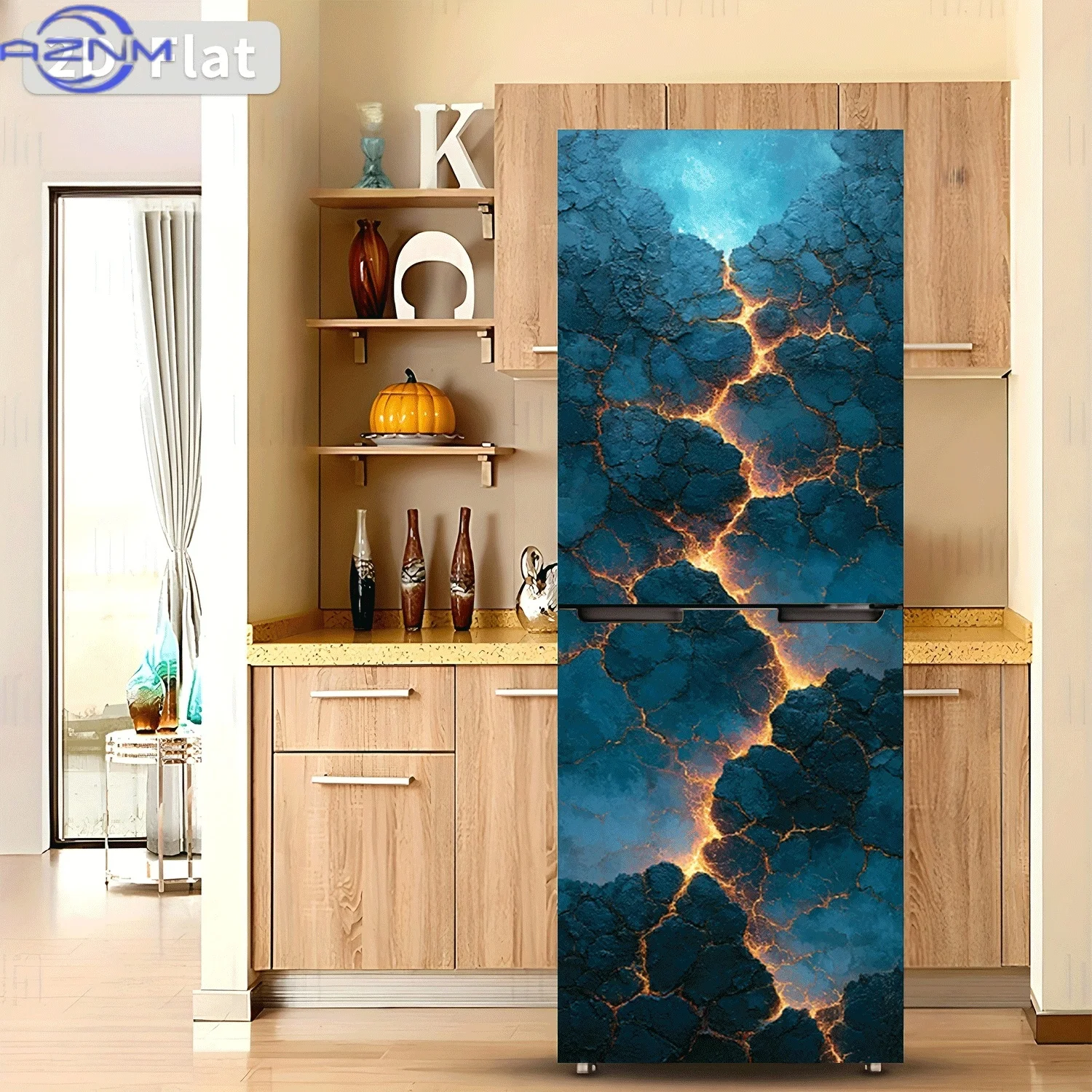 2D Flat Printing 1pc Refrigerator Sticker  Cold Rock Molten Light Rift Valley Themed Design Wall Sticker Decorative Wallpaper