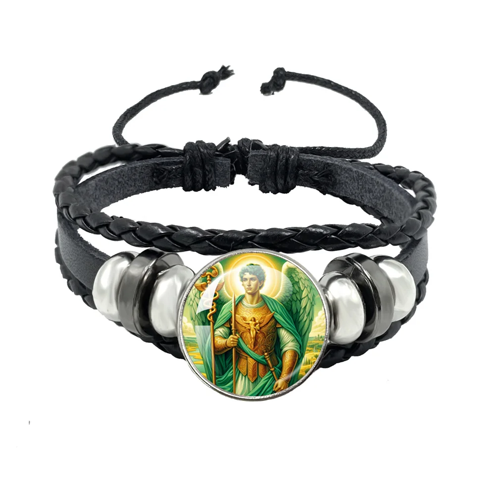 Sigillo ortodosso orientale di sette arcangeli Gabriel Samael Uriel bracciale in corda di pelle Michael Angels Protect Amulet fidhers