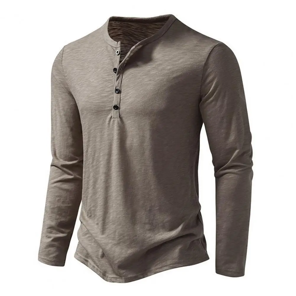 Men Spring Top Stylish Men's Round Neck Long Sleeve T-shirt with Buttons Office Top for Wear Sport Activities Spring Fall Autumn