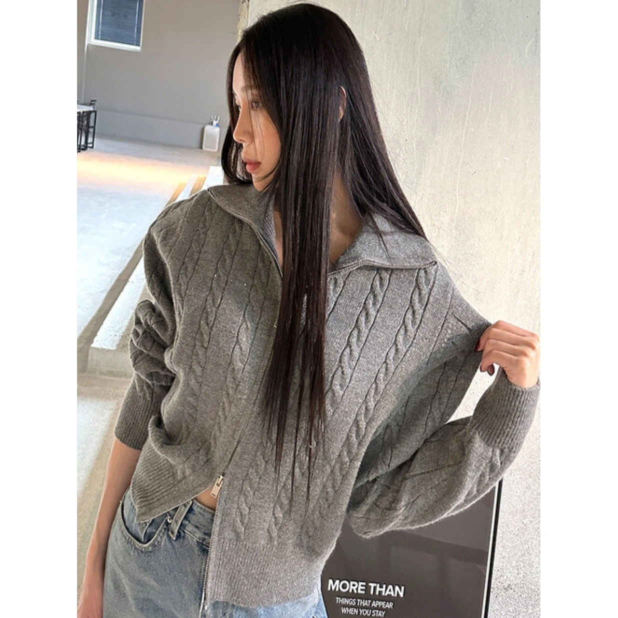 

Свободный длинный вязаный кардиган-пальто для женщин, повседневный, с узором косы, весенний, модный, в стиле Донгдамун, с воротником-стойкой, верхняя одежда