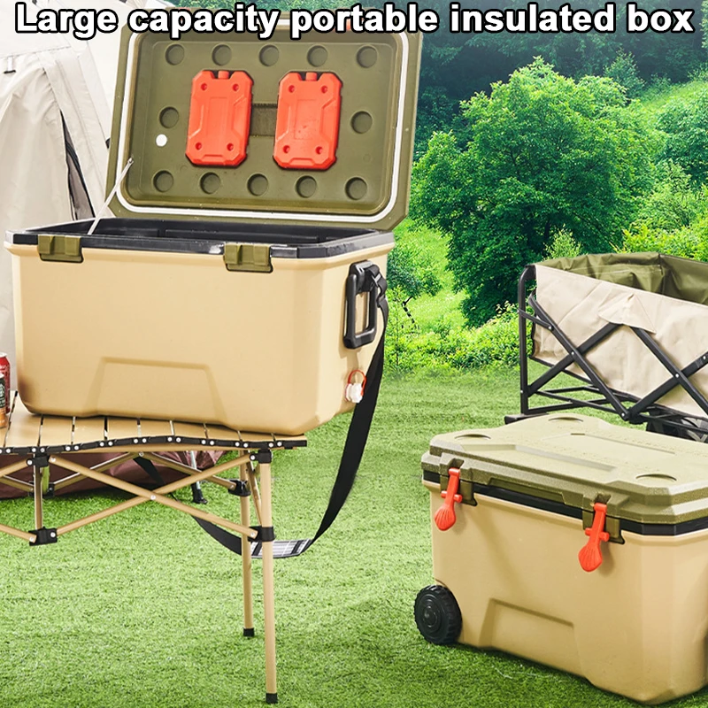 Caja térmica portátil con ruedas de gran capacidad, perfecta para pescar, acampar, barbacoas y eventos al aire libre, mantiene peces y camarones frescos y frescos