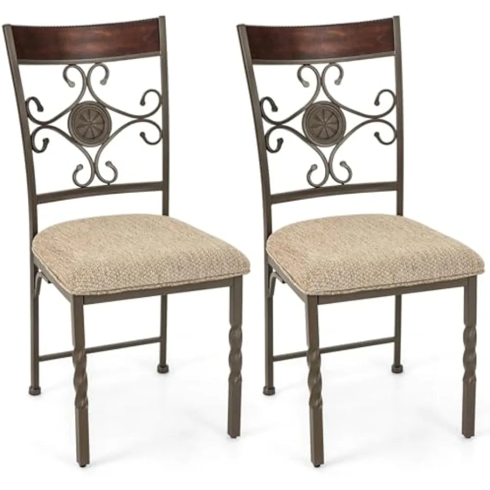 

Upholstered Dining Chair Set of 2, Vintage Metal Dining Chairs with Soft Padded Seat Cushion, Retro High Backrest, Armle