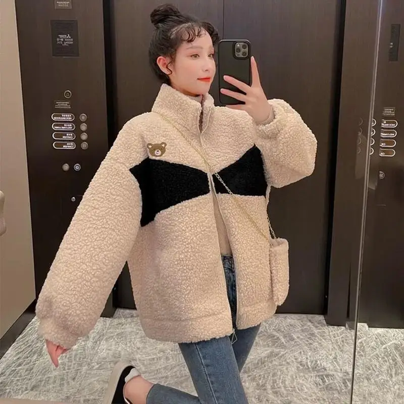 

Женская утепленная куртка из овечьей шерсти с вставками из бархата, кардиган в стиле «Маленький аромат», теплый роскошный топ из овечьей шерсти