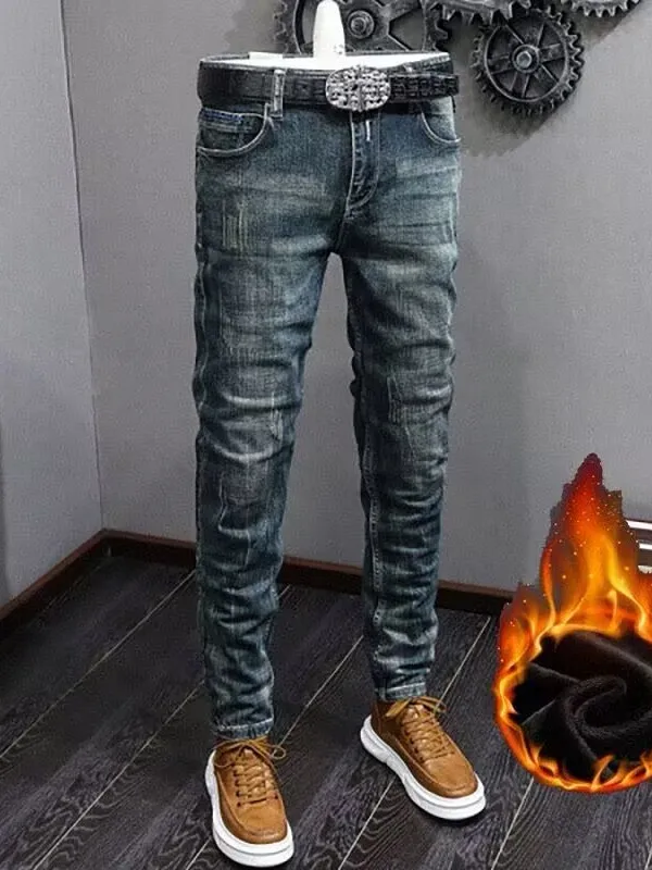 

Fce Lined Thiened осенне-зимние мужские облегающие прямые джинсы с когтями, молодежные модные джинсовые брюки