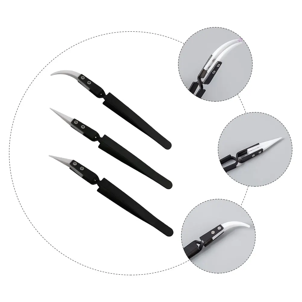 

3pcs Ceramic Electronic Tweezers Stainless Smooth Heat Resistant Insulated Pinching Coils Jewelry Soldering