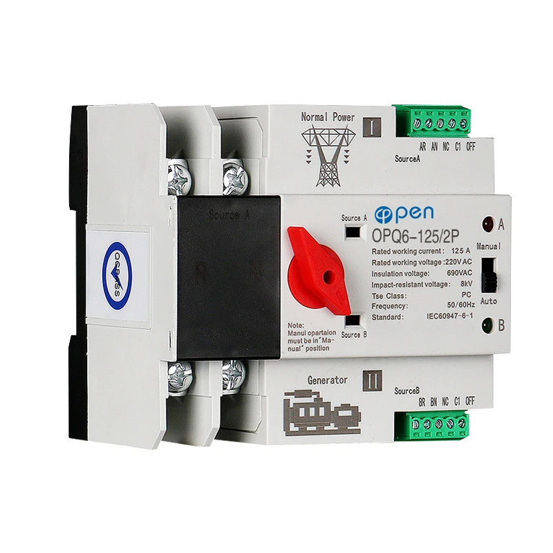 

Din Rail 2P 3P 4P ATS Dual Power Automatic Transfer Switch Electrical Selector Switches Uninterrupted Power 63A 100A Mini