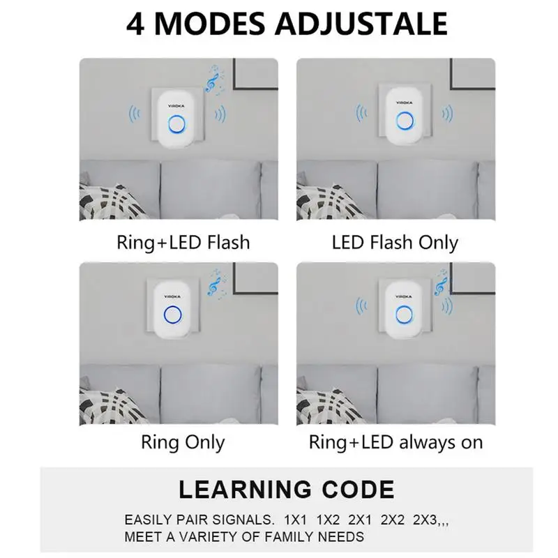Wireless Doorbell Waterproof Door Chime Kit Doorbell Caller For The Elderly 58 Kinds Of Ringtones Operating At 200 Meters