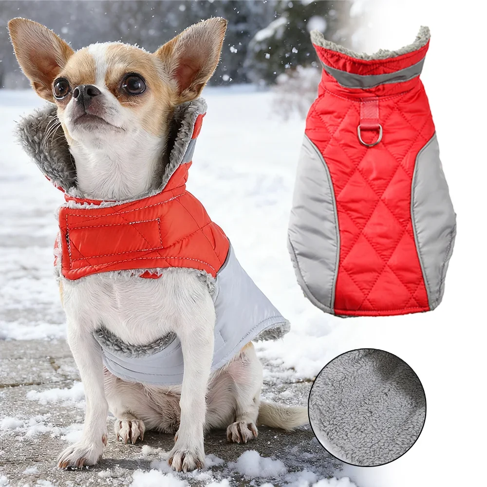 Warmer Fleece-Hundeweste-Mantel für den Winter, wasserdichte Hundejacke mit D-Ring, reflektierende Haustier-Outfits für kleine und mittelgroße Haustiere, Dackel