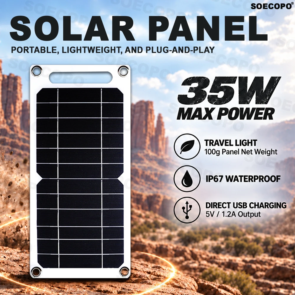 35W Portable Solar Panel Sunpower 5V Solar Plate WithUSB Safe Stabilize Charger ForPower Bank Phone Outdoor Camping Home RV Gift