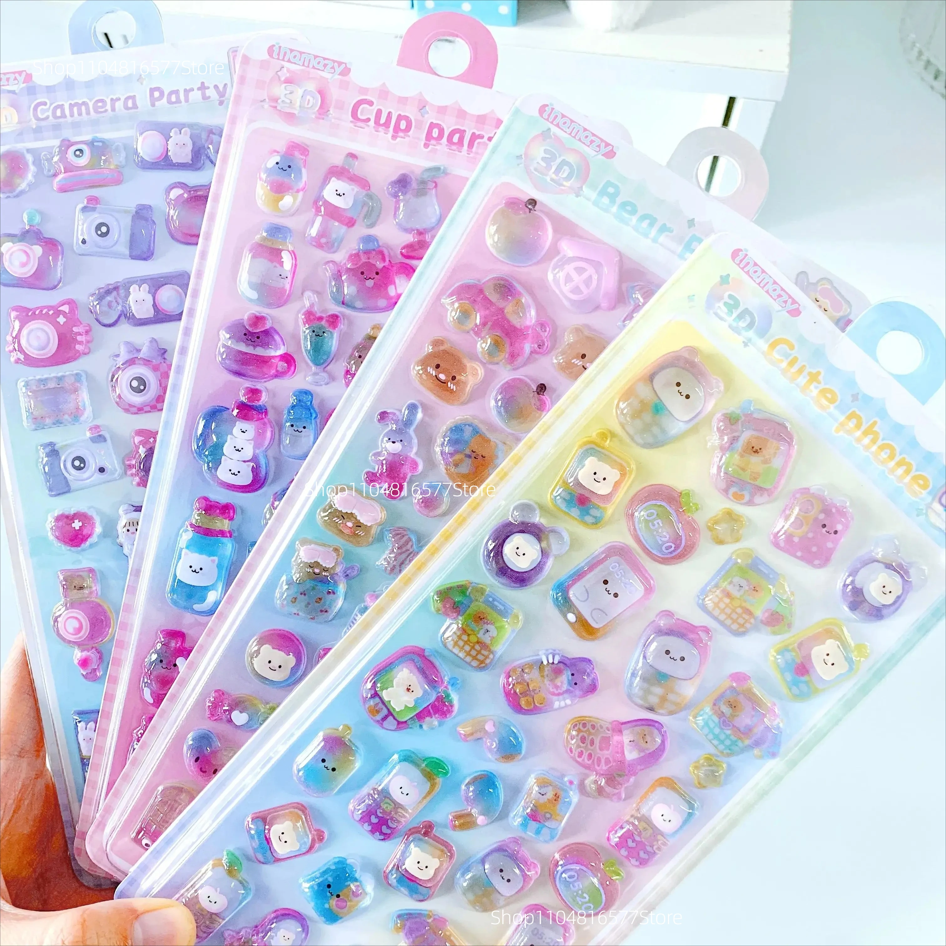 

1 лист 3D милый мультфильм самоклеящиеся детские канцелярские наклейки камера/чашка/телефон/медведь для художественных ремесел журнал украшение для ноутбука