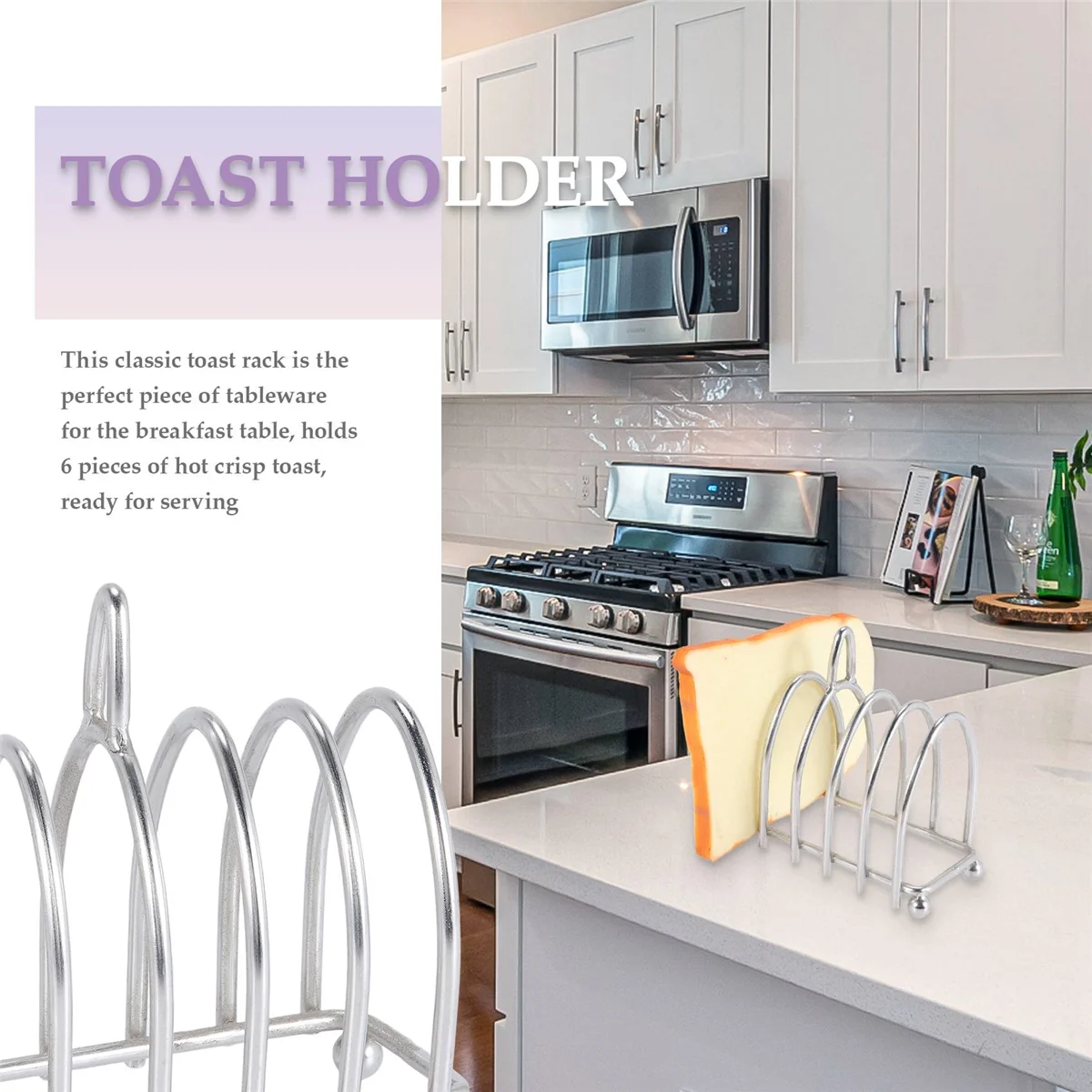 Toast Bread Rack Holder 6 Slice Stainless Steel Toast Rack with Ball Feet and Loop Carry Handle