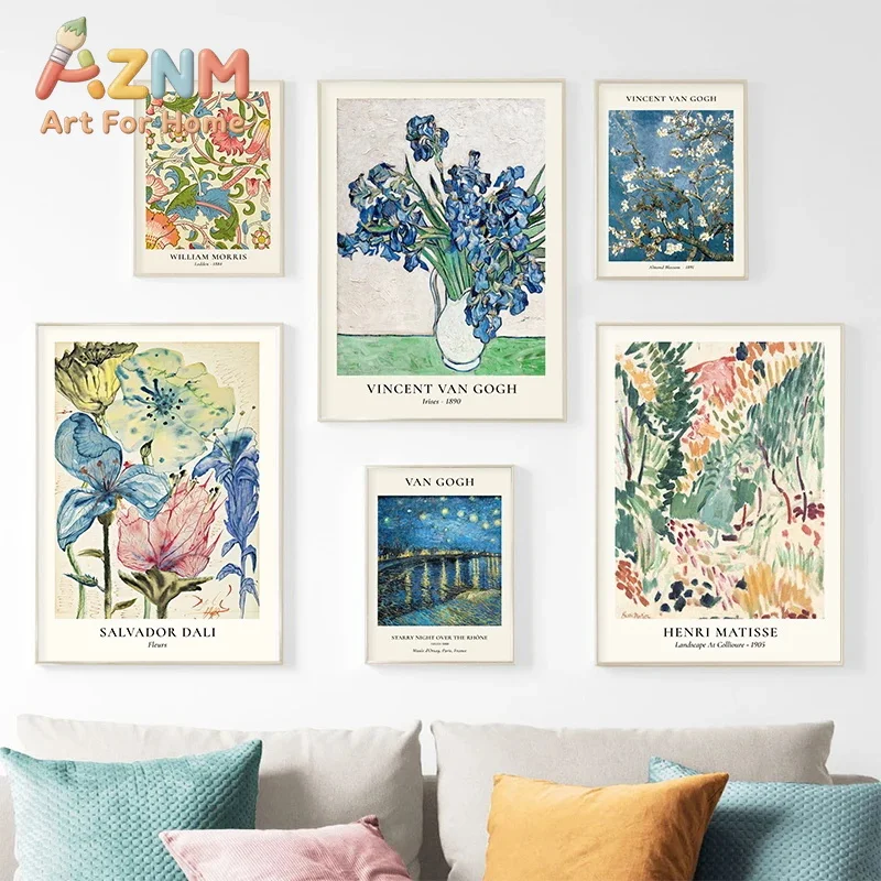 Van Gogh Star Vase Series Poster Wall Art Matisse Vintage Flower Canvas Painting Flower Market Art Living Room Home Decorative