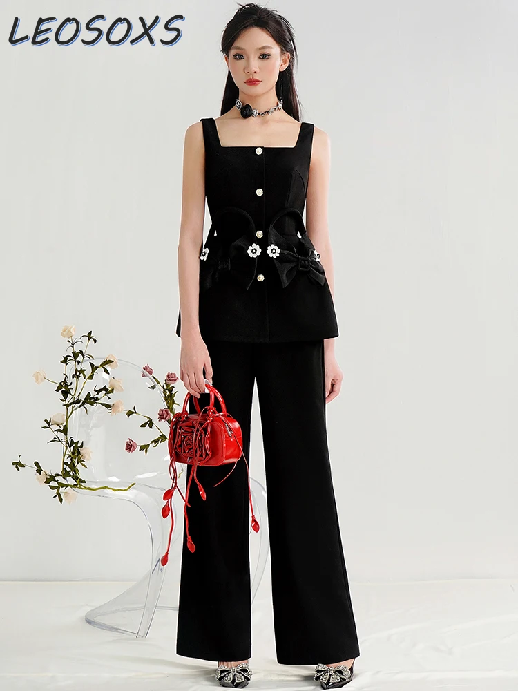 

2025 Summer Trendy Casual Set Stylish Sleeveless Top Wide Leg Pants Women's 2-Piece Outfit Breathable Loose Fit Comfort