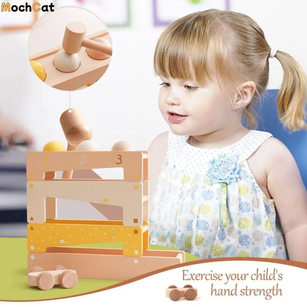 

Montessori Stacking Building Blocks Wooden Puzzle Track Knocking Ball Toy Board Games Early Education Trolley Track Sliding Ball