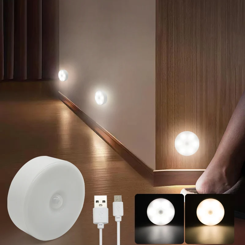 

Smart Motion Sensor Night Light USB Rechargeable LED Night Light Warm/White LED Lights for Stairs Kitchen Closet Lighting