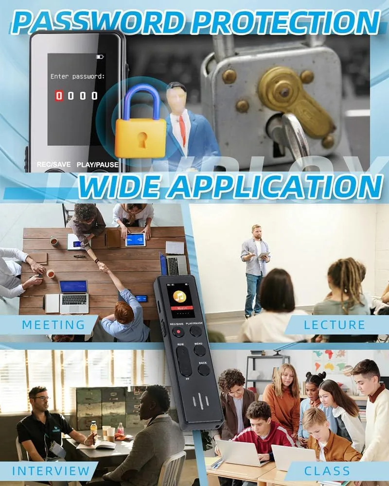 32GB Digital Voice Recorder Voice Activated Recorder for Lectures Meetings, Playback, Password, Tape Recorder MP3 PQ105