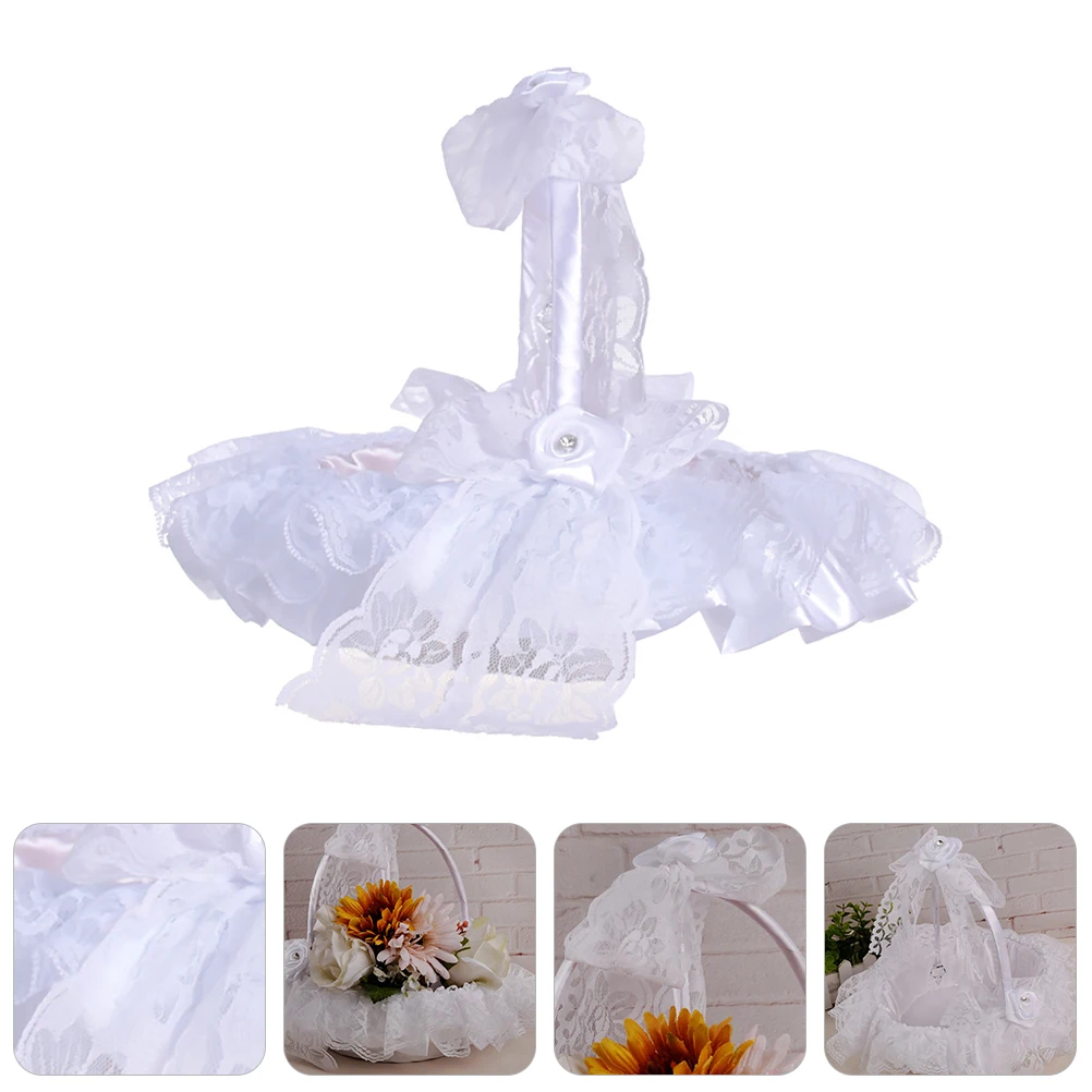 

Basket Bridal Rhinestone Bride Flower Manual Handheld Wedding Container White Party Supply