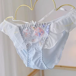 Lolita Ruffle Embroidered Japanese Sweet Lace Mesh Bow Low Waist Underwear Female Pure Desire Sexy Girl Triangle Pants