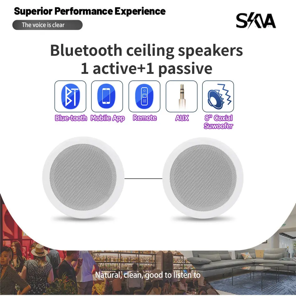 

8 Inch Coaxial Ceiling Speaker White Bluetooth Wireless 1 Pair Home Theatre System Sound Round Hifi Speakers Party Karaoke Power