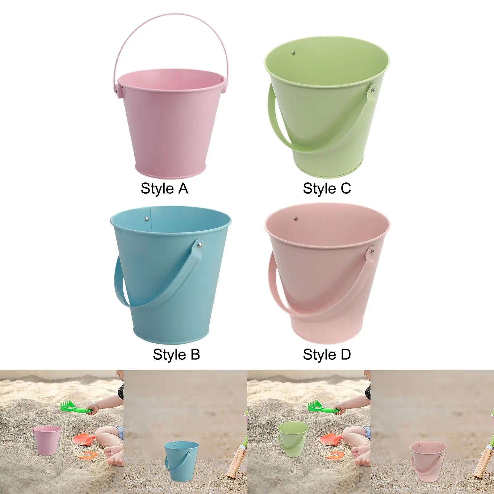 Metal Bucket with Handle Beach Sand Pail Portable Garden Tool Pencil Holder