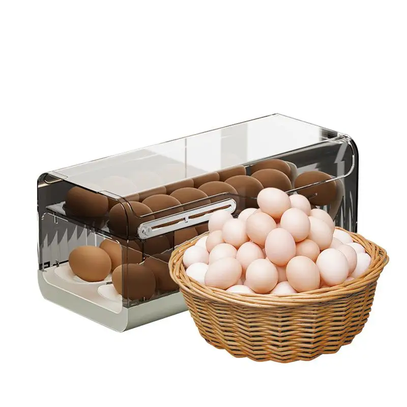 

Egg Holder For Fridge Clear Egg Tray 2 Tiers Refrigerator Egg Organizer Kitchen Organizers And Storage Space-Saving Refrigerator