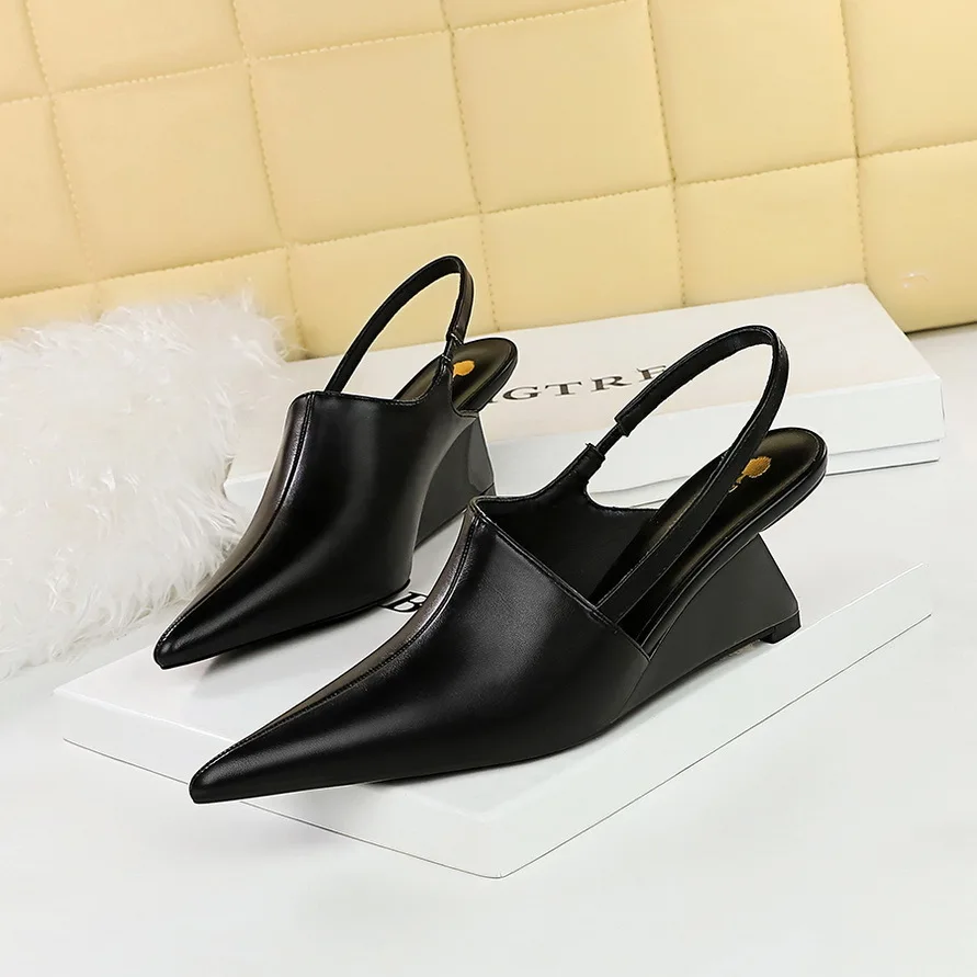 

2024 Fashion Slope Deep Mouth Hollow Back Strap Sandals High Heel Women's Ladies Women Shoes Pumps туфли женские женская обувь