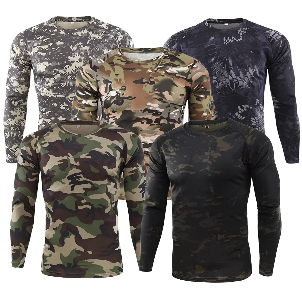 

Men's Clothing Autumn Spring Long Sleeve Tactical Camouflage T-shirt Quick Dry Shirts