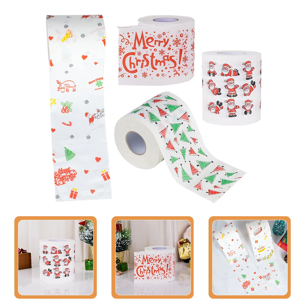 

4 Rolls Christmas Toilet Paper Decorations Novelty Napkin Ornament Table Napkins Xmas Supply Party Wood Pulp