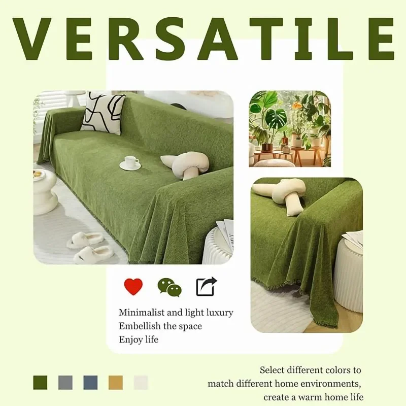 Couverture de serviette de canapé imperméable en chenille, couverture polyvalente pour la décoration, couverture de canapé universelle toutes saisons, style crème solide