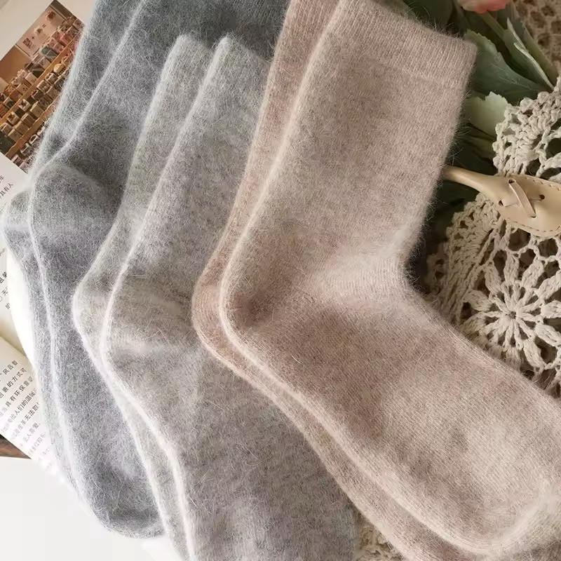 Sock Leisure Ankle Crew Fuzzy Autumn Winter Rabbit Fur Women mid-calf Thickened Warm Soft Wool Socks 8W96 - Image 4