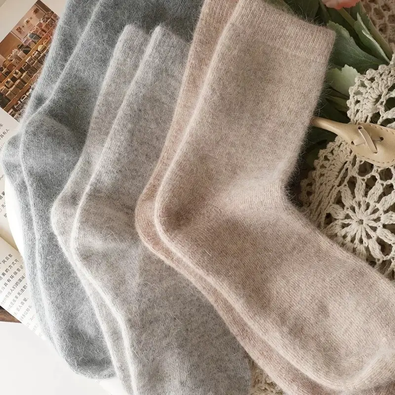 Sock Leisure Ankle Crew Fuzzy Autumn Winter Rabbit Fur Women mid-calf Thickened Warm Soft Wool Socks 8W96 - Image 4
