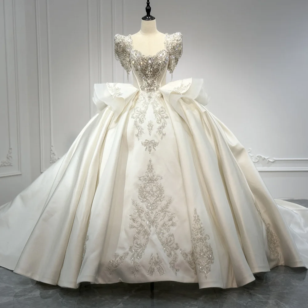 

Роскошное свадебное платье в форме сердца с короткими рукавами, шнуровкой сзади, жемчугом и кристаллической вышивкой, настраиваемое свадебное платье