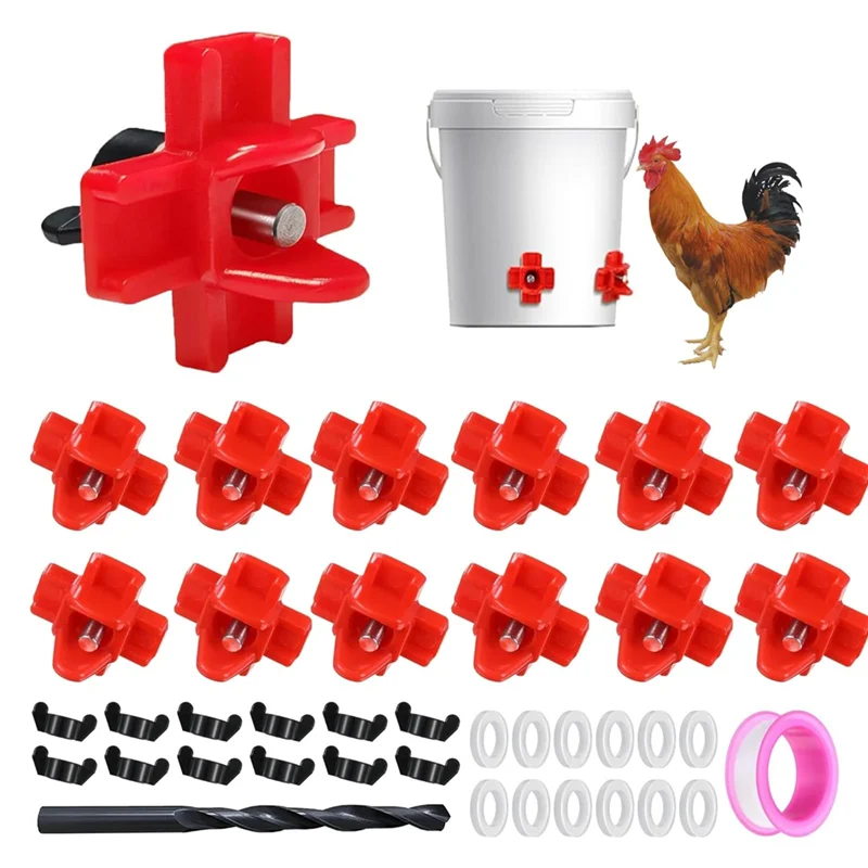 AA19 12 Uds. Tetinas de bebedero horizontales para pollos con brocas, sistema de riego de aves de corral a prueba de fugas para gallinero, para exteriores