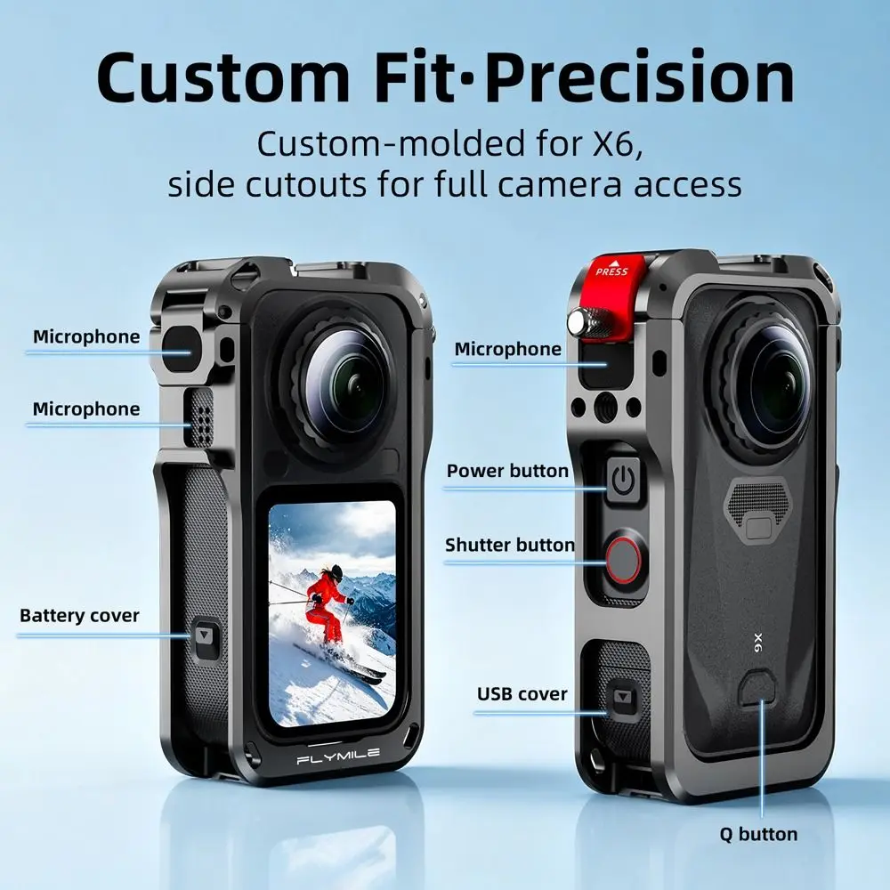 Aluminum Alloy Protective Case with Lens Cover Quick Release Metal Frame Built-in Cold Shoe Camera Cage for Insta360 X6