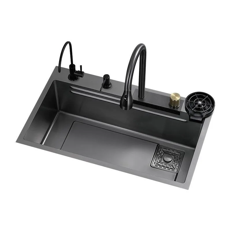 Multifunctional Stainless Steel Kitchen Sink Nano Flying Rain Waterfall Black Handmade Large Single Tank Vegetable Washing Basin