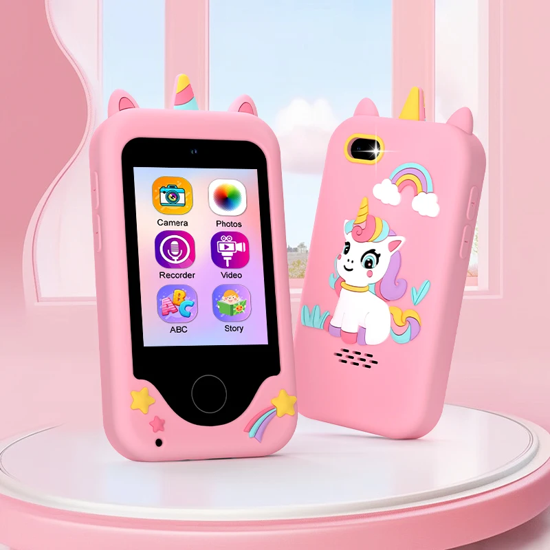 Cute Unicorn Kids Mobile Toy Touchscreen Dual Camera MP3 Educational Games Smart Phone Gift For Boys Girls Age 3-8