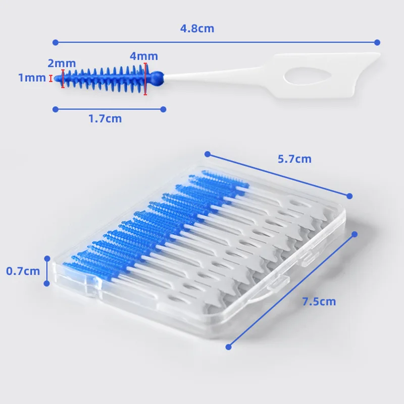 실리콘 치간 브러시, 매우 부드러운 치과 청소 브러시, 치아 클리너, 치실 이쑤시개, 구강 관리 도구, 상자당 40 개