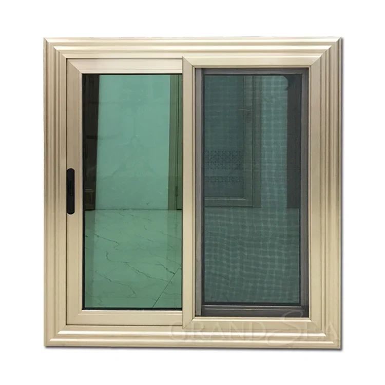 Namibia style  high quality good price  double tinted  glazed golden color frame  sliding window